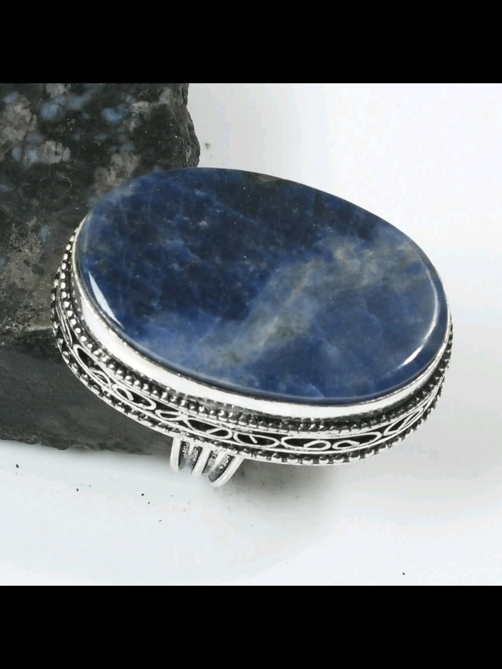 Handmade Silver Blue Aventurine Statement Ring